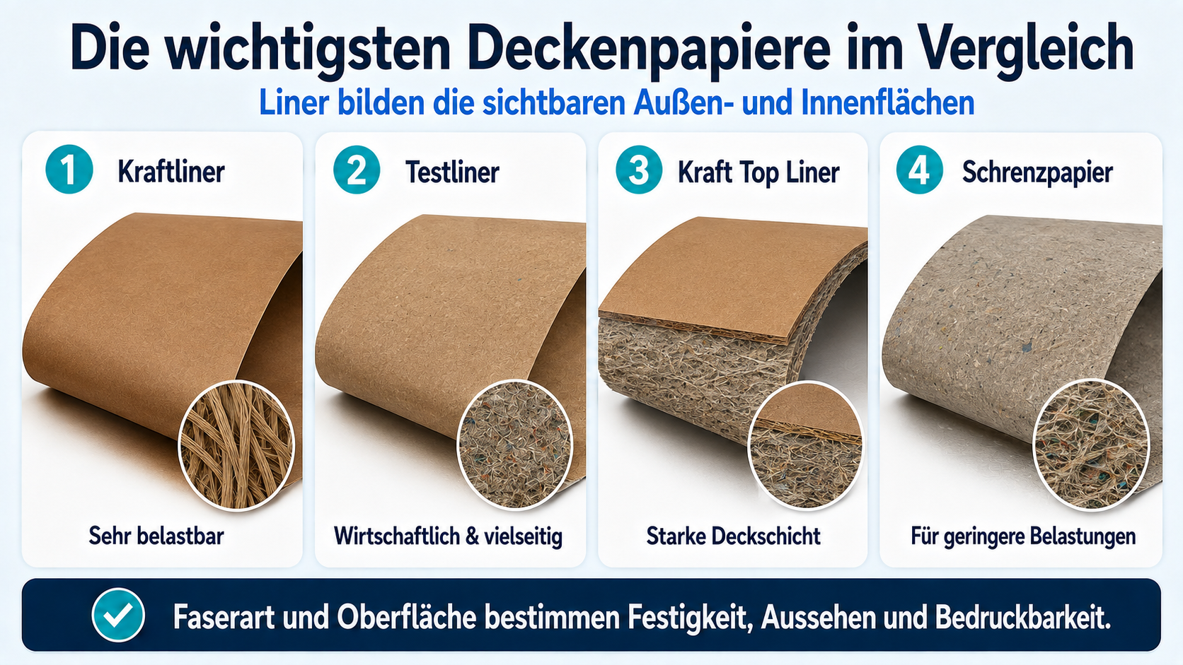 Vier Liner für Wellpappe im Vergleich