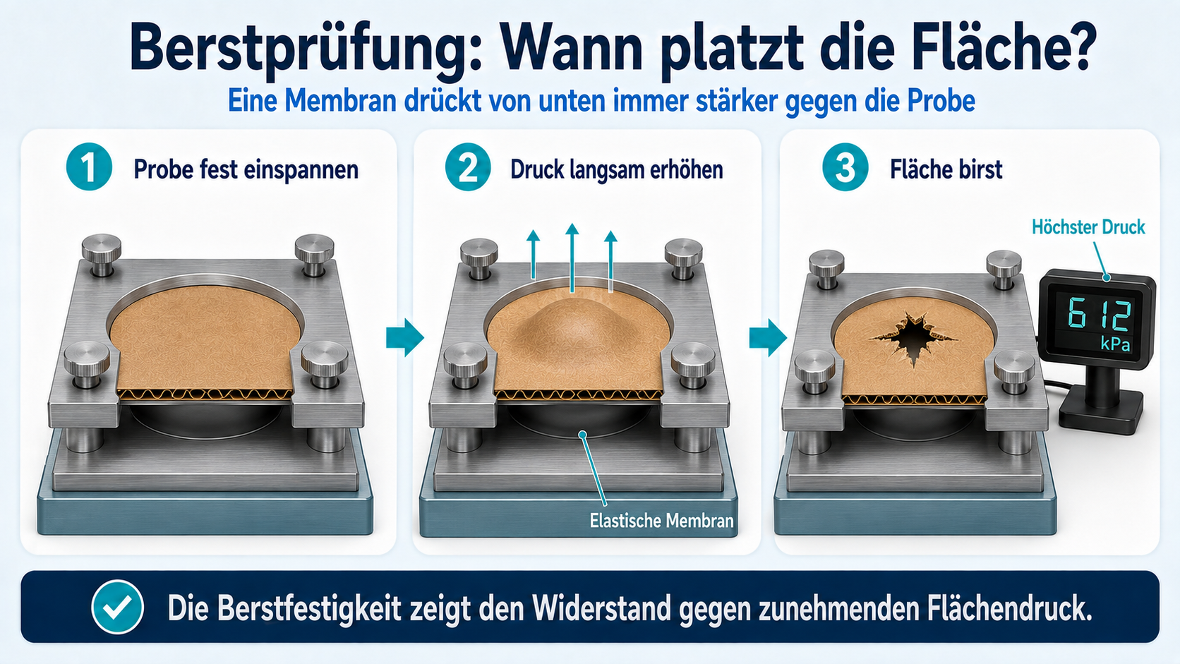 Berstprüfung von Wellpappe